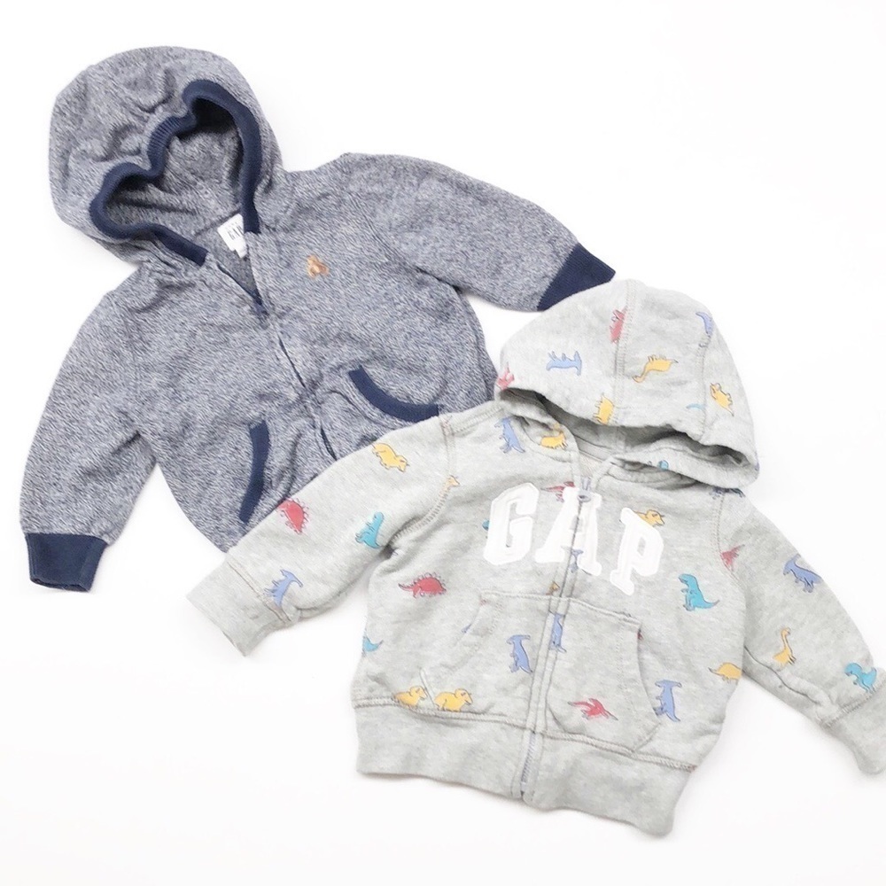 Baby GAP bear and dinosaur print zip up baby jackets with hood set